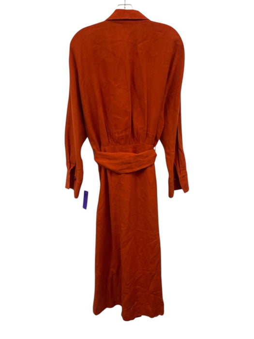 Massimo Dutti Size L Burnt Orange Linen Long Sleeve Wrap Front Collared Dress Burnt Orange / L