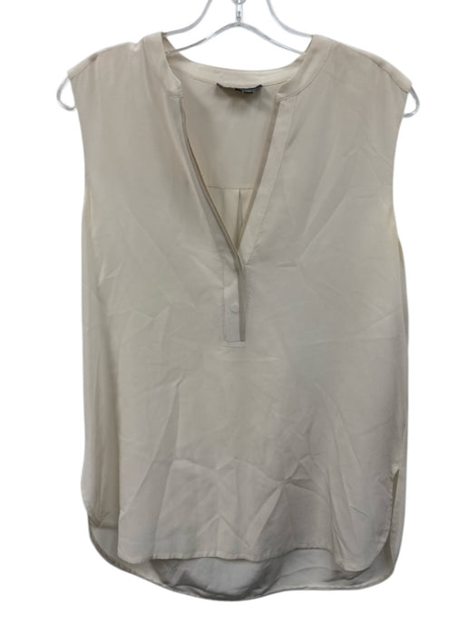 Vince Size 10 Cream White Silk Sleeveless V Neck 1/2 Button Tank Top Cream White / 10