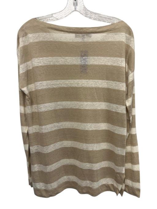 Loro Piana Size 42 Cream White & Beige Flax Linen Long Sleeve Striped Top Cream White & Beige / 42