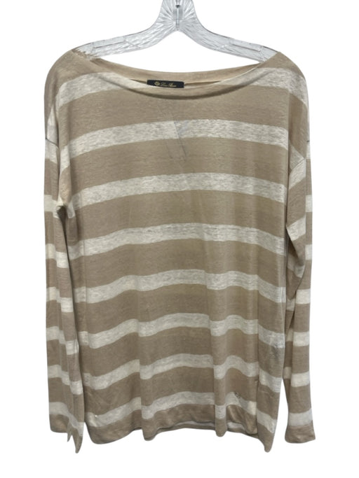 Loro Piana Size 42 Cream White & Beige Flax Linen Long Sleeve Striped Top Cream White & Beige / 42