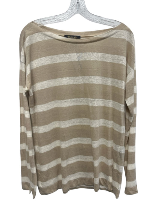 Loro Piana Size 42 Cream White & Beige Flax Linen Long Sleeve Striped Top Cream White & Beige / 42