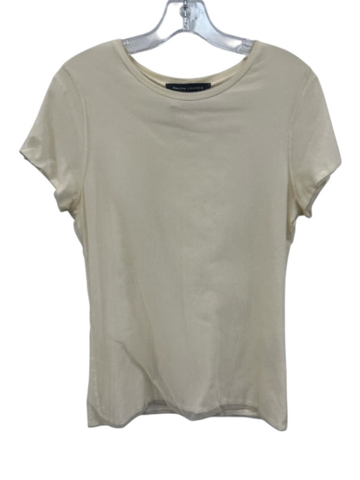 Ralph Lauren Black Size L Cream White Viscose Blend Mesh Overlay Cap Sleeve Top Cream White / L