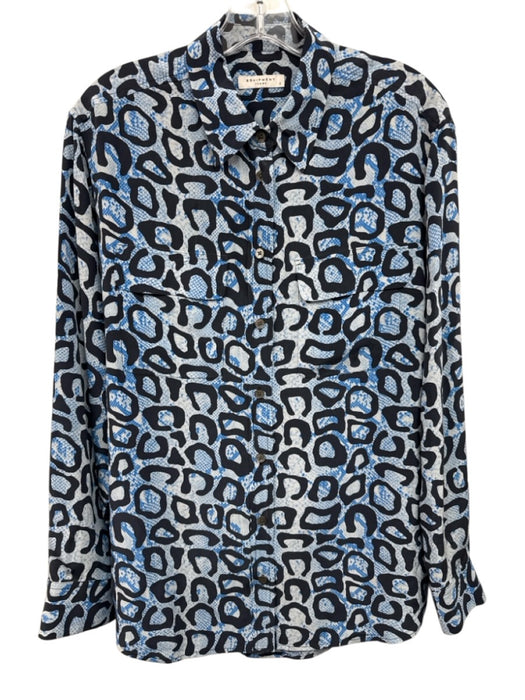 Equipment Femme Size S Mixed Blues Silk Animal Print Long Sleeve Button Up Top Mixed Blues / S