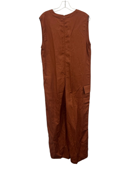 COS Size 10 Orange Brown Lyocell & Linen Sleeveless V Neck Wide Leg Jumpsuit Orange Brown / 10
