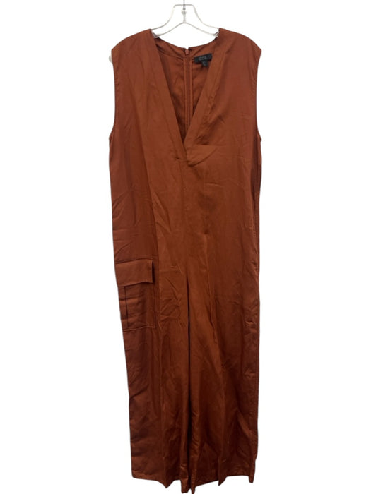 COS Size 10 Orange Brown Lyocell & Linen Sleeveless V Neck Wide Leg Jumpsuit Orange Brown / 10