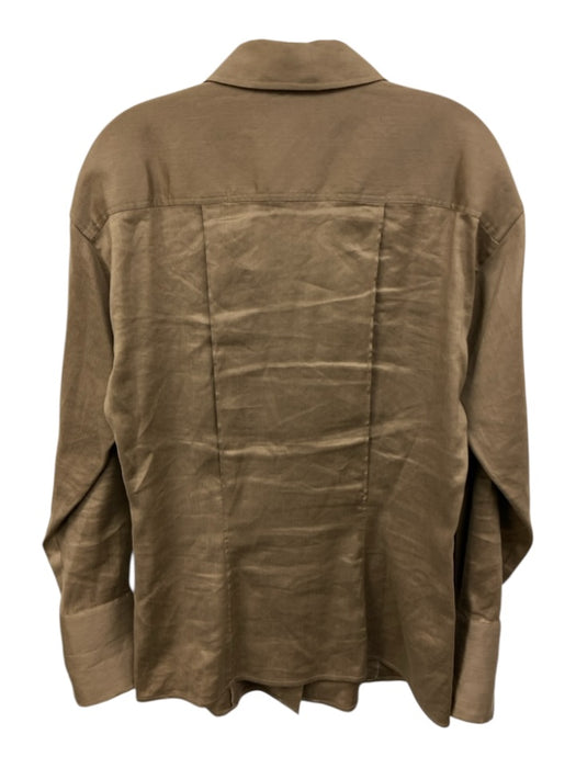 Frame Size M Brown Lyocell & Linen Button Down Front Pocket Long Sleeve Top Brown / M