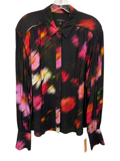 Rag & Bone Size M Black & Multi Viscose Button Down Long Sleeve Blouse Top Black & Multi / M
