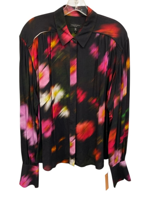 Rag & Bone Size M Black & Multi Viscose Button Down Long Sleeve Blouse Top Black & Multi / M