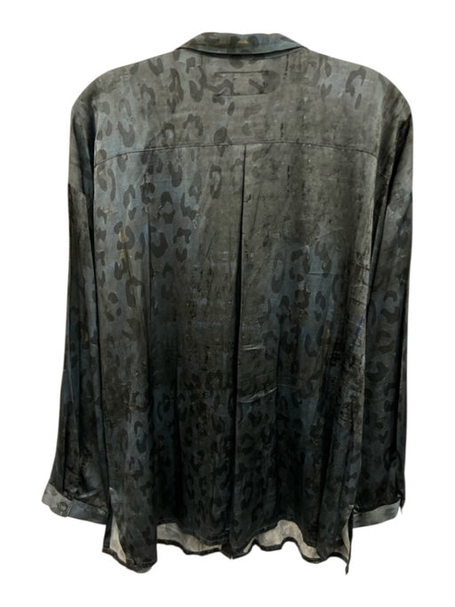 Johnny Was Size M Dark Green Silk Button Down Leopard Long Sleeve Top Dark Green / M