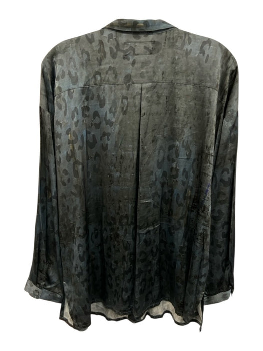 Johnny Was Size M Dark Green Silk Button Down Leopard Long Sleeve Top Dark Green / M
