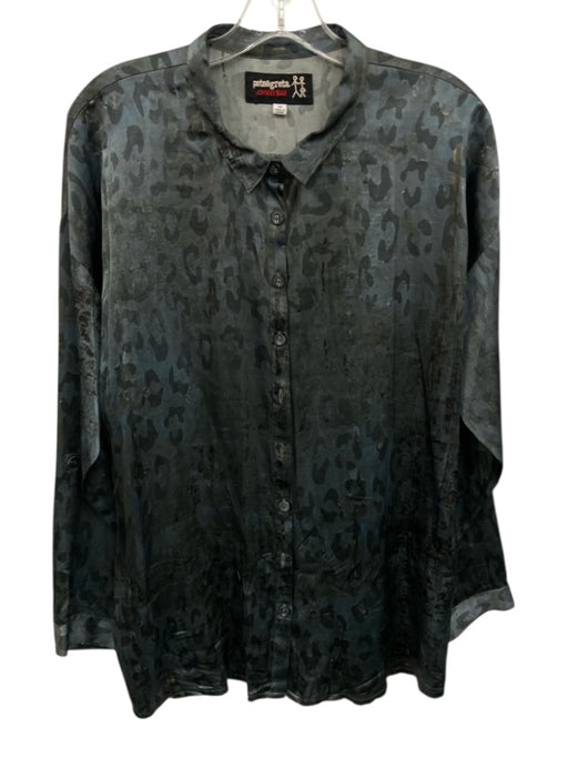 Johnny Was Size M Dark Green Silk Button Down Leopard Long Sleeve Top Dark Green / M