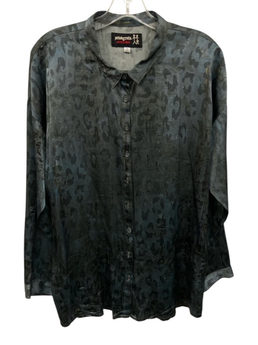 Johnny Was Size M Dark Green Silk Button Down Leopard Long Sleeve Top Dark Green / M