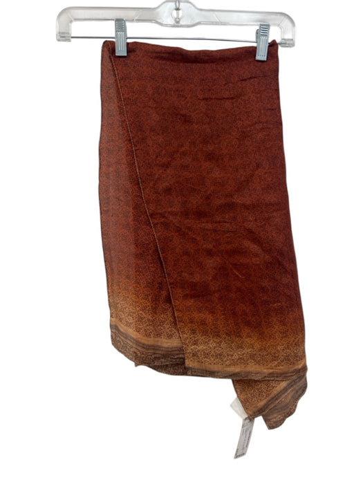 No Brand Orange & Brown Silk All Over Print scarf Orange & Brown