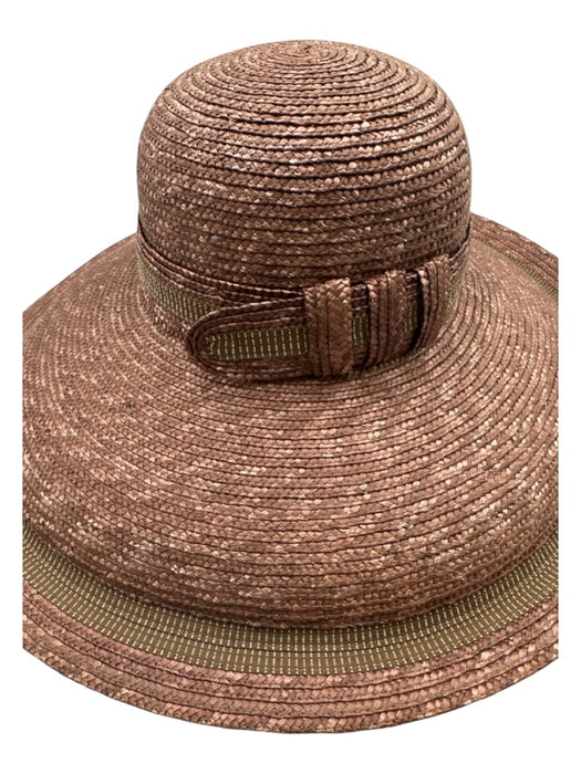 Mazzanti Pink Brown Straw Blend Woven Round Wide Brim Ribbon Detail Hat Pink Brown