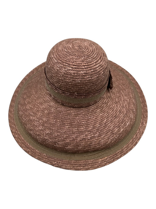 Mazzanti Pink Brown Straw Blend Woven Round Wide Brim Ribbon Detail Hat Pink Brown