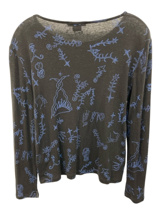 Paloma - Wool Size L Black & Blue Lyocell & Wool Long Sleeve All Over Print Top Black & Blue / L
