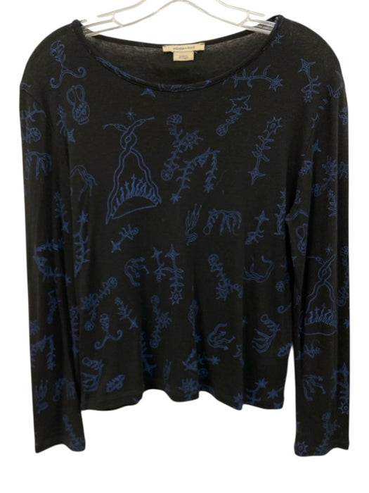 Paloma - Wool Size L Black & Blue Lyocell & Wool Long Sleeve All Over Print Top Black & Blue / L