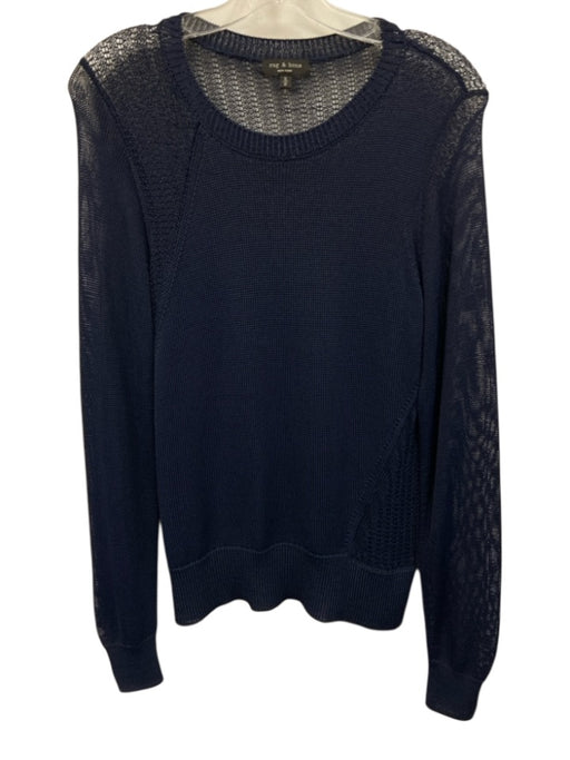 Rag & Bone Size M Navy Viscose & Polyamide Long Sleeve Cable Knit Sheer Top Navy / M