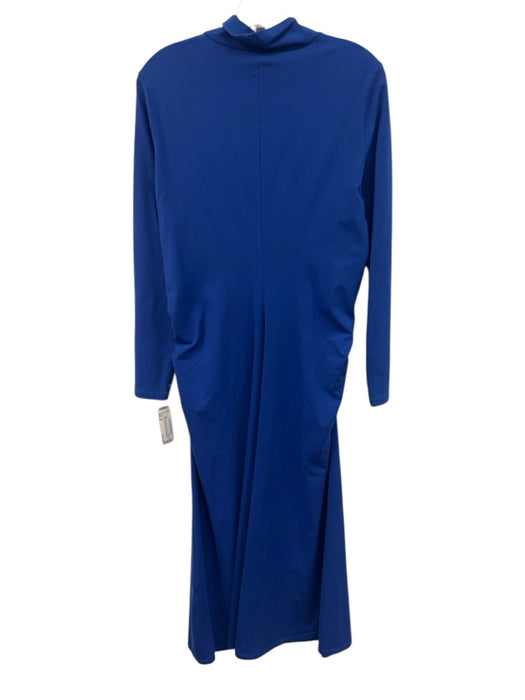 COS Size M Blue Cotton & Spandex Midi Rouched Long Sleeve Mock Neck Dress Blue / M