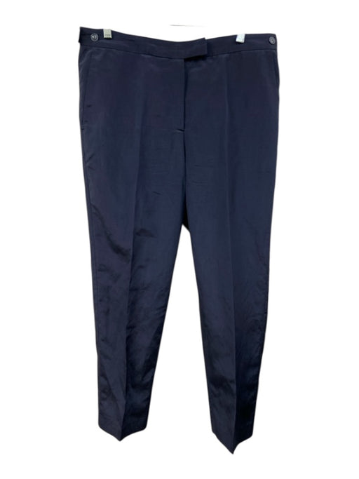 Giorgio Armani Size 46 Navy Blue Silk & Polyester Pleated Straight Leg Pants Navy Blue / 46