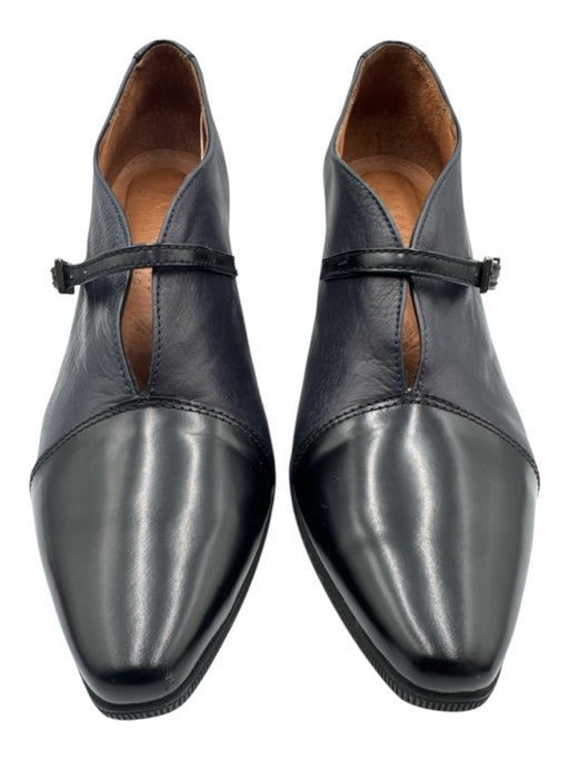 Hispanitas Shoe Size 40 Black Leather Block Heel Pointed Toe Strap V Ankle Shoes Black / 40