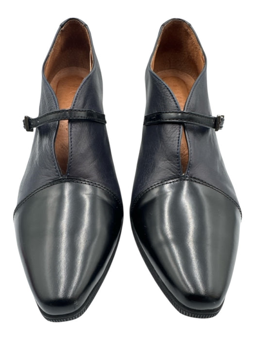 Hispanitas Shoe Size 40 Black Leather Block Heel Pointed Toe Strap V Ankle Shoes Black / 40