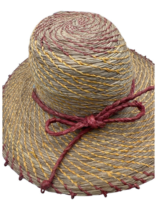 Helen Kaminski Tan, Orange & Red Raffia Woven Stripe Bow Detail Sun Hat Tan, Orange & Red