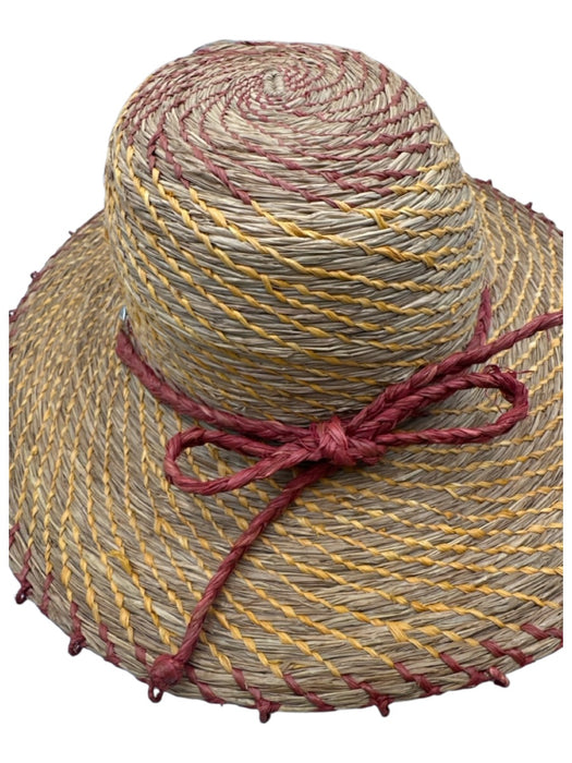 Helen Kaminski Tan, Orange & Red Raffia Woven Stripe Bow Detail Sun Hat Tan, Orange & Red