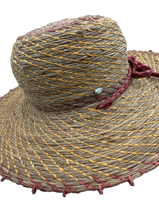 Helen Kaminski Tan, Orange & Red Raffia Woven Stripe Bow Detail Sun Hat Tan, Orange & Red