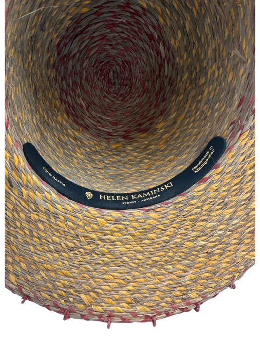 Helen Kaminski Tan, Orange & Red Raffia Woven Stripe Bow Detail Sun Hat Tan, Orange & Red