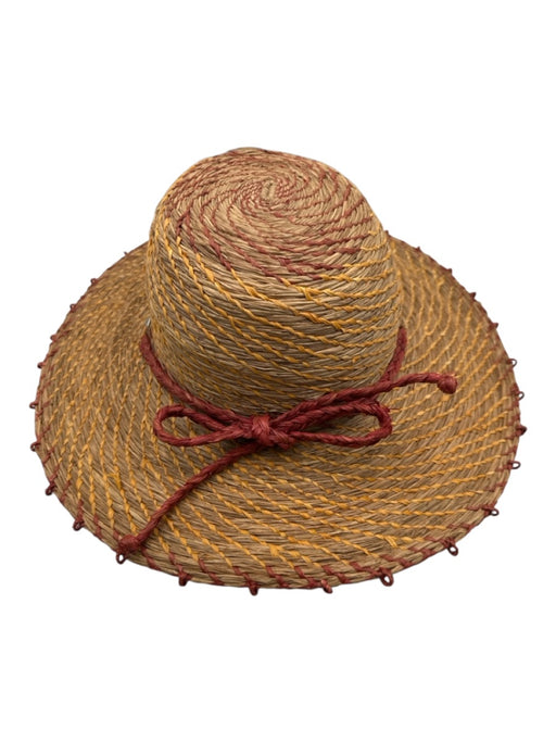 Helen Kaminski Tan, Orange & Red Raffia Woven Stripe Bow Detail Sun Hat Tan, Orange & Red