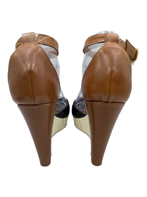 Sesto Meucci Shoe Size 10 Black, Beige & Cream White Leather Upper Wedge Sandals Black, Beige & Cream White / 10