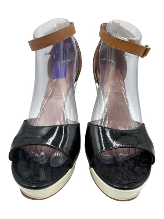 Sesto Meucci Shoe Size 10 Black, Beige & Cream White Leather Upper Wedge Sandals Black, Beige & Cream White / 10