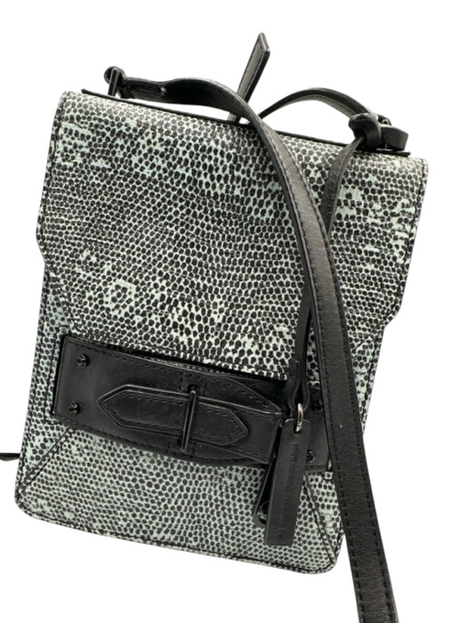 Derek Lam 10 Crosby Black & Aqua Blue Leather Lizard Print Flap Top Bag Black & Aqua Blue / One Size