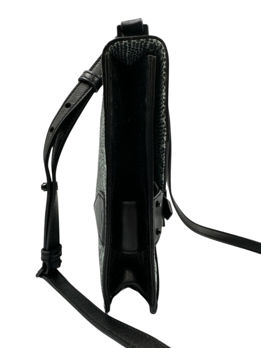 Derek Lam 10 Crosby Black & Aqua Blue Leather Lizard Print Flap Top Bag Black & Aqua Blue / One Size
