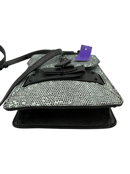 Derek Lam 10 Crosby Black & Aqua Blue Leather Lizard Print Flap Top Bag Black & Aqua Blue / One Size