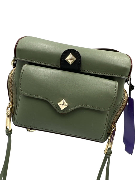 Rebecca Minkoff Olive Green & Black Leather Zip Detail Magnetic Snap Closure Bag Olive Green & Black