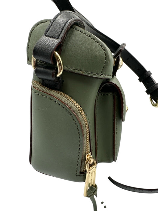 Rebecca Minkoff Olive Green & Black Leather Zip Detail Magnetic Snap Closure Bag Olive Green & Black