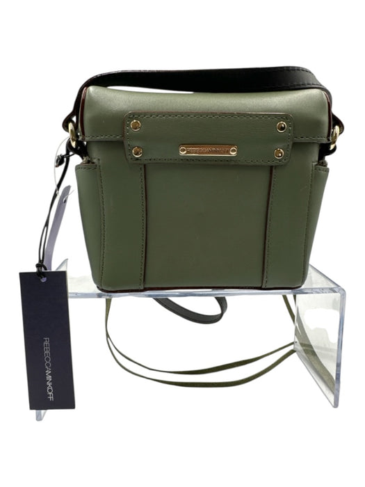 Rebecca Minkoff Olive Green & Black Leather Zip Detail Magnetic Snap Closure Bag Olive Green & Black