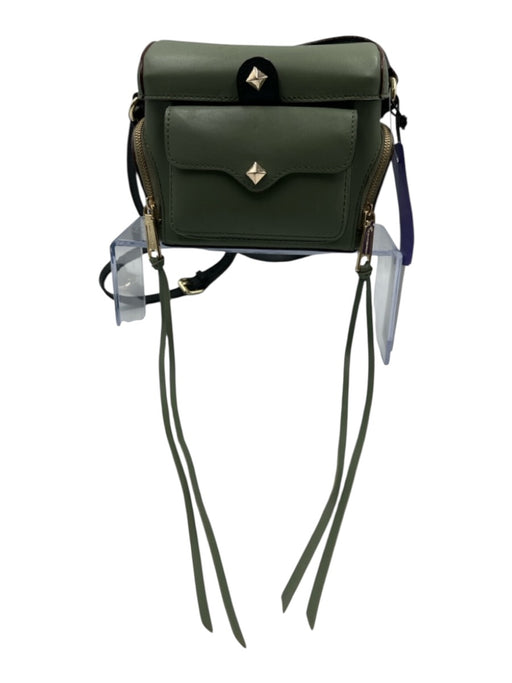 Rebecca Minkoff Olive Green & Black Leather Zip Detail Magnetic Snap Closure Bag Olive Green & Black