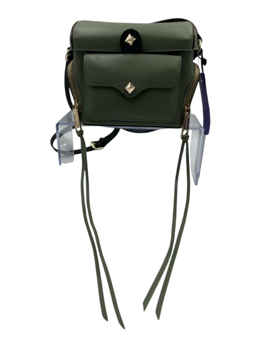 Rebecca Minkoff Olive Green & Black Leather Zip Detail Magnetic Snap Closure Bag Olive Green & Black