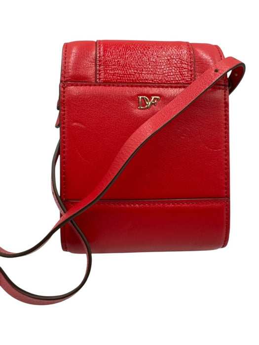 Diane Von Furstenberg Red Leather Lizard Detail Flap Top Crossbody Bag Red / Mini