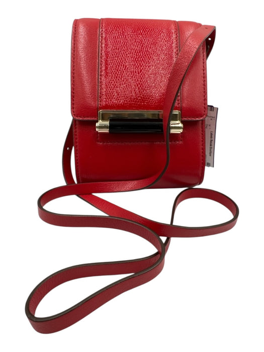 Diane Von Furstenberg Red Leather Lizard Detail Flap Top Crossbody Bag Red / Mini