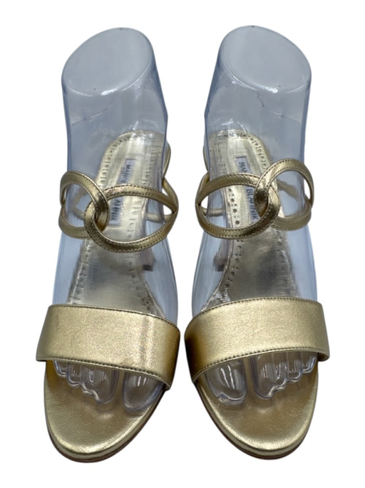 Manolo Blahnik Shoe Size 38 Gold Leather Interlocking Open Toe Mule Sandals Gold / 38