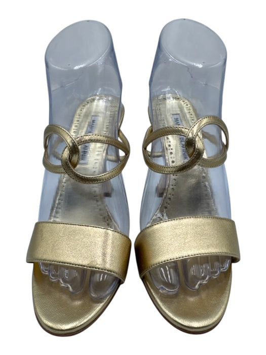 Manolo Blahnik Shoe Size 38 Gold Leather Interlocking Open Toe Mule Sandals Gold / 38