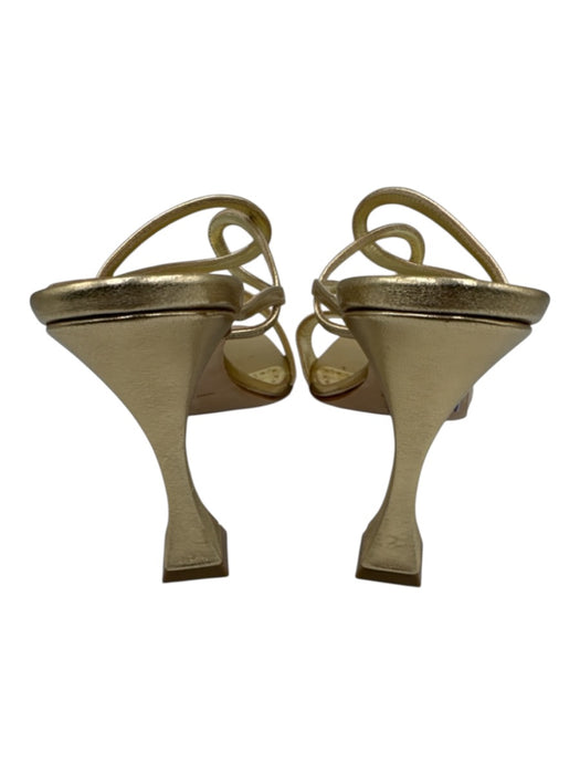 Manolo Blahnik Shoe Size 38 Gold Leather Interlocking Open Toe Mule Sandals Gold / 38
