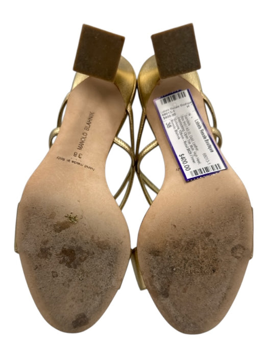 Manolo Blahnik Shoe Size 38 Gold Leather Interlocking Open Toe Mule Sandals Gold / 38