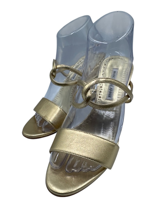 Manolo Blahnik Shoe Size 38 Gold Leather Interlocking Open Toe Mule Sandals Gold / 38