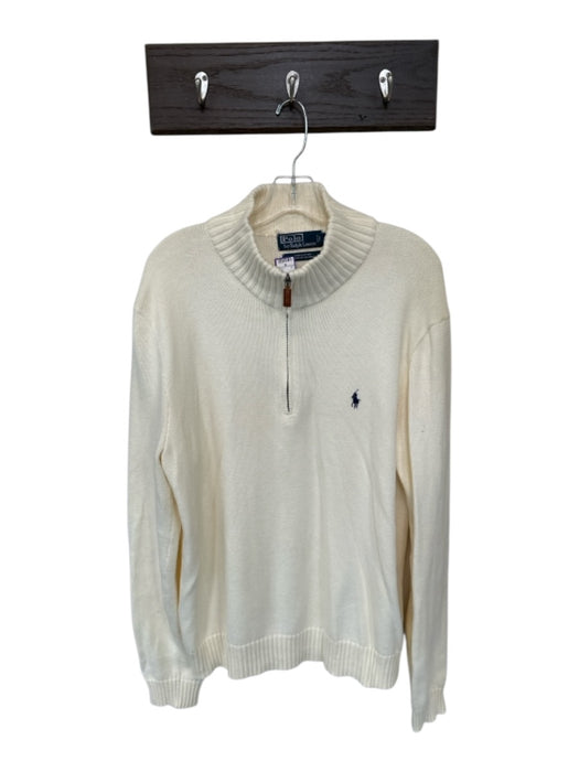 Polo Ralph Lauren Size XL Cream & Navy Cotton Knit Half Zip Men's Sweater Cream & Navy / XL