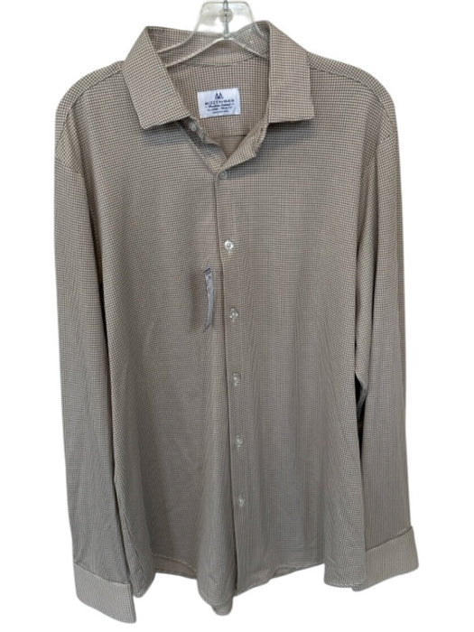Mizzen + Main Size XL Taupe & White Nylon Blend Checkered Button Down Shirt Taupe & White / XL